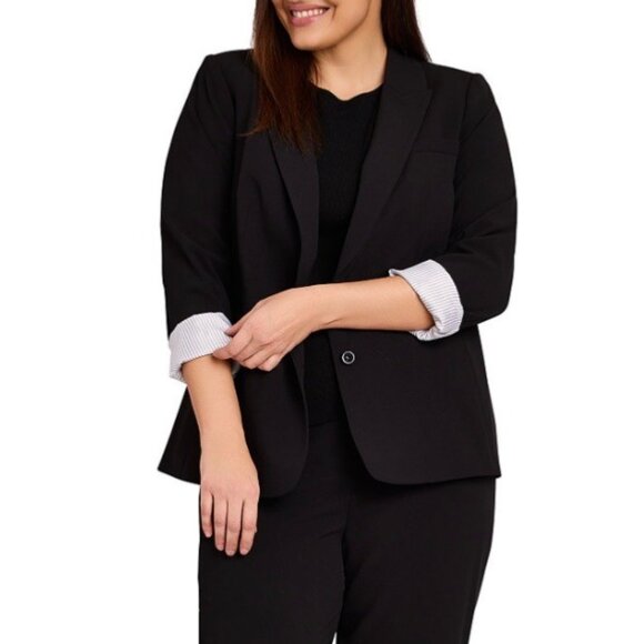 Tahari ASL Womens Plus Black 2 Button Roll Tab Jacket Career Blazer size 18W - Picture 2 of 15
